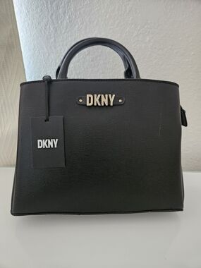 DKNY Black Textured Hand Bag with Silvet Logo